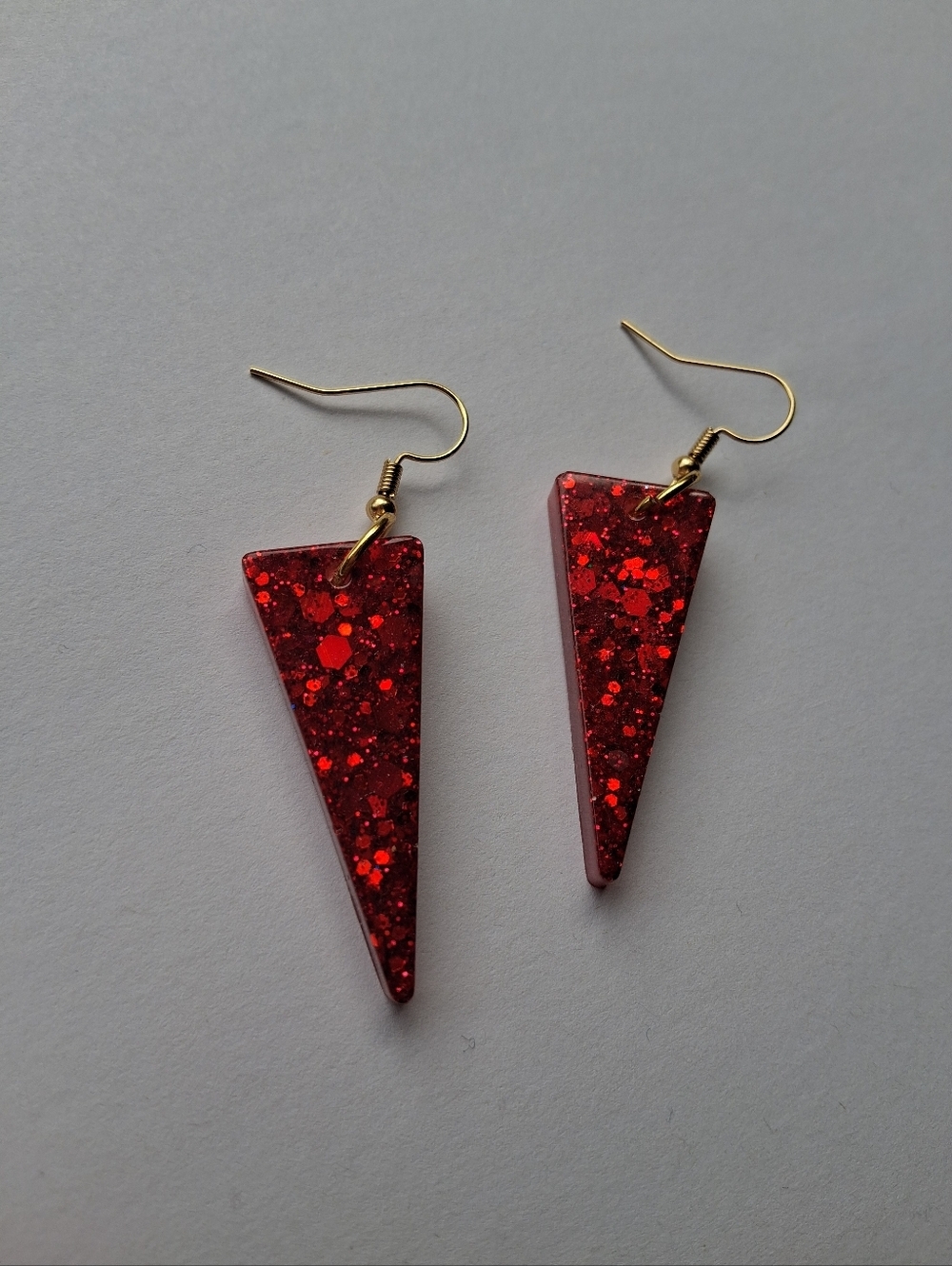 Handmade Red Glitter Triangle Drop Earrings - Women Jewelry